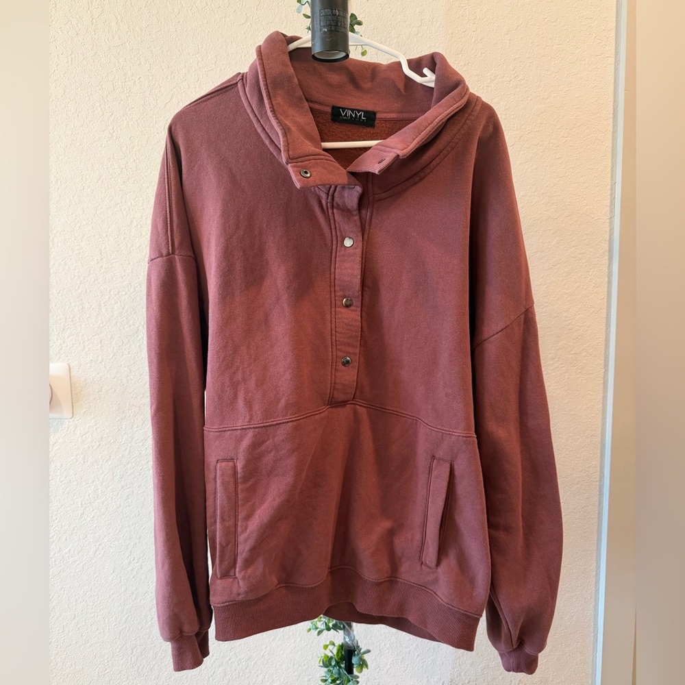 Women's Burgundy Button-Up Vinyl Icons Sweater